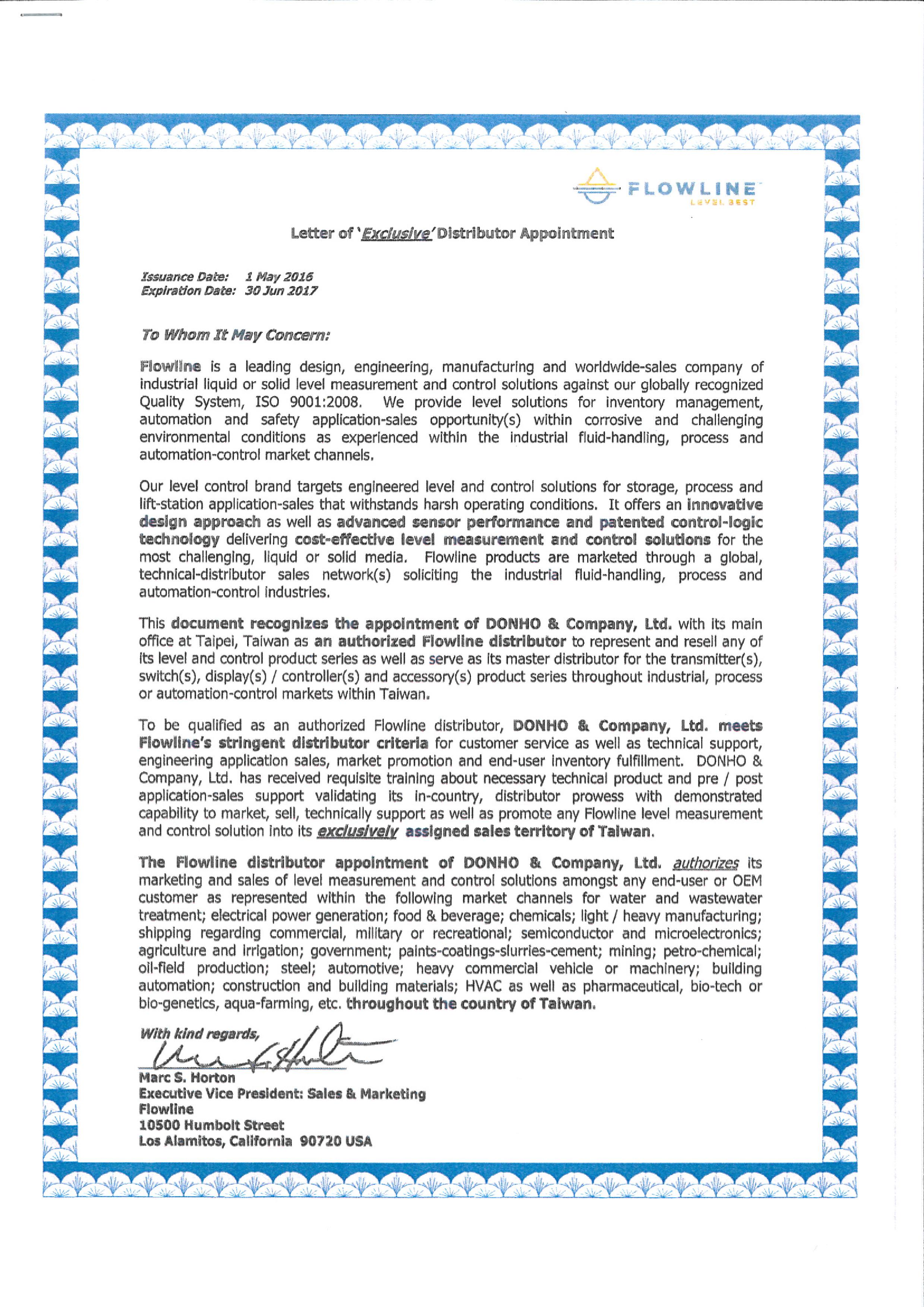 FLOWLINEエージェンシー証明書